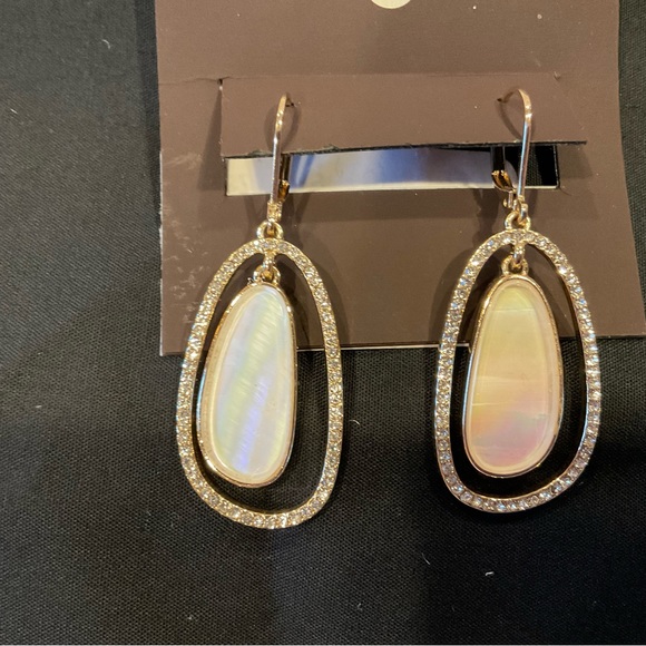 Earrings, Anne Klein Crystal Orbital Drop Earrings, White/Gold tone, NWT - Picture 2 of 8